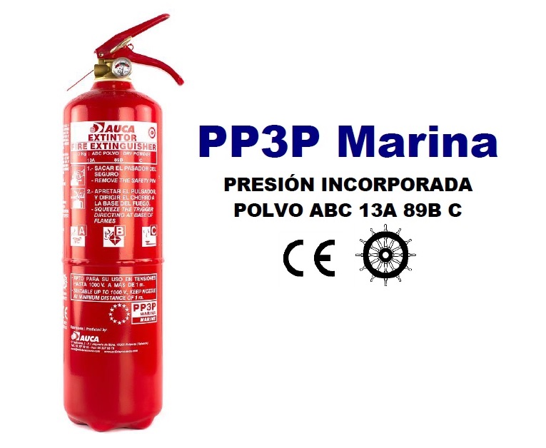 Extintor contra incendios marina de 3 Kg. Polvo homologado PI.3.M